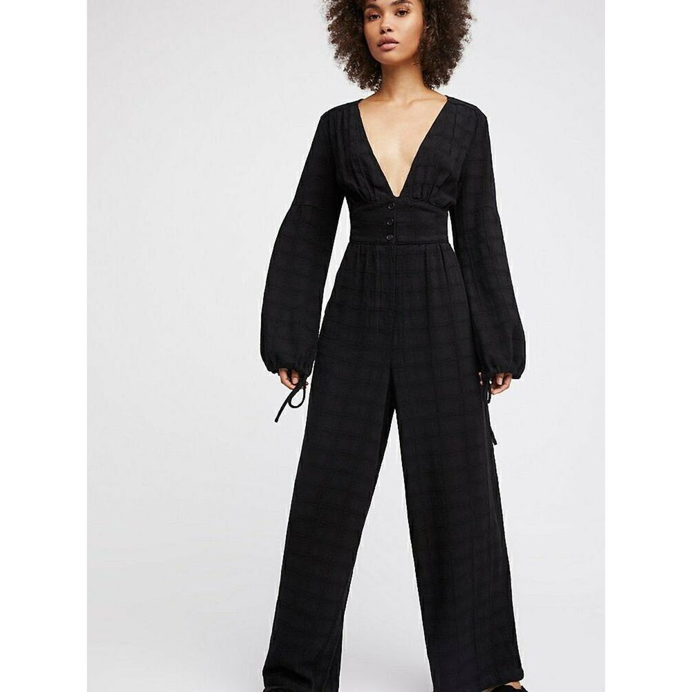 New Free People True Lovin Linen Wide Leg Jumpsuit